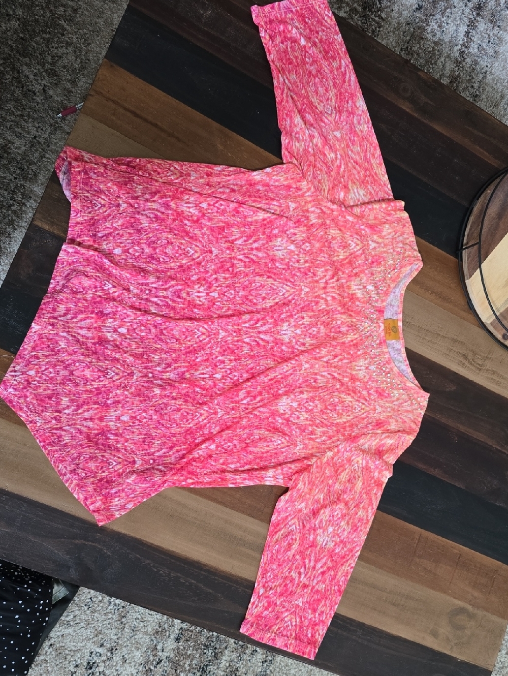 Ruby Rd. Pink Marble-Print Long Sleeve Tee